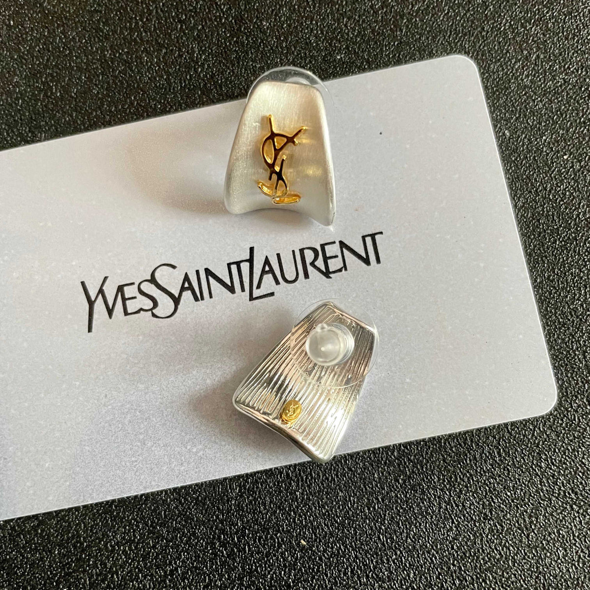 Geometric Emblem Stud Earrings in Silver-Tone – Vintage Detail – Design 007 main product view