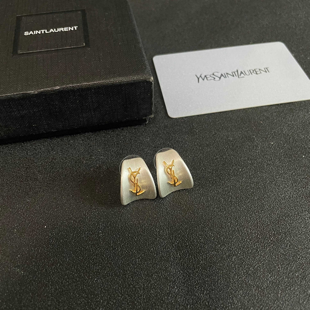 Geometric Emblem Stud Earrings in Silver-Tone – Vintage Detail – Design 007 styled product view