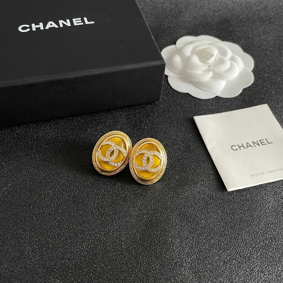 Double-C Emblem Crystal-Accent Stud Earrings – Design 055 styled product view