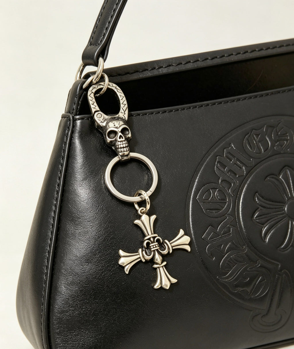 Cross Keychain in Antique Silver-Tone – Design 03 front product view