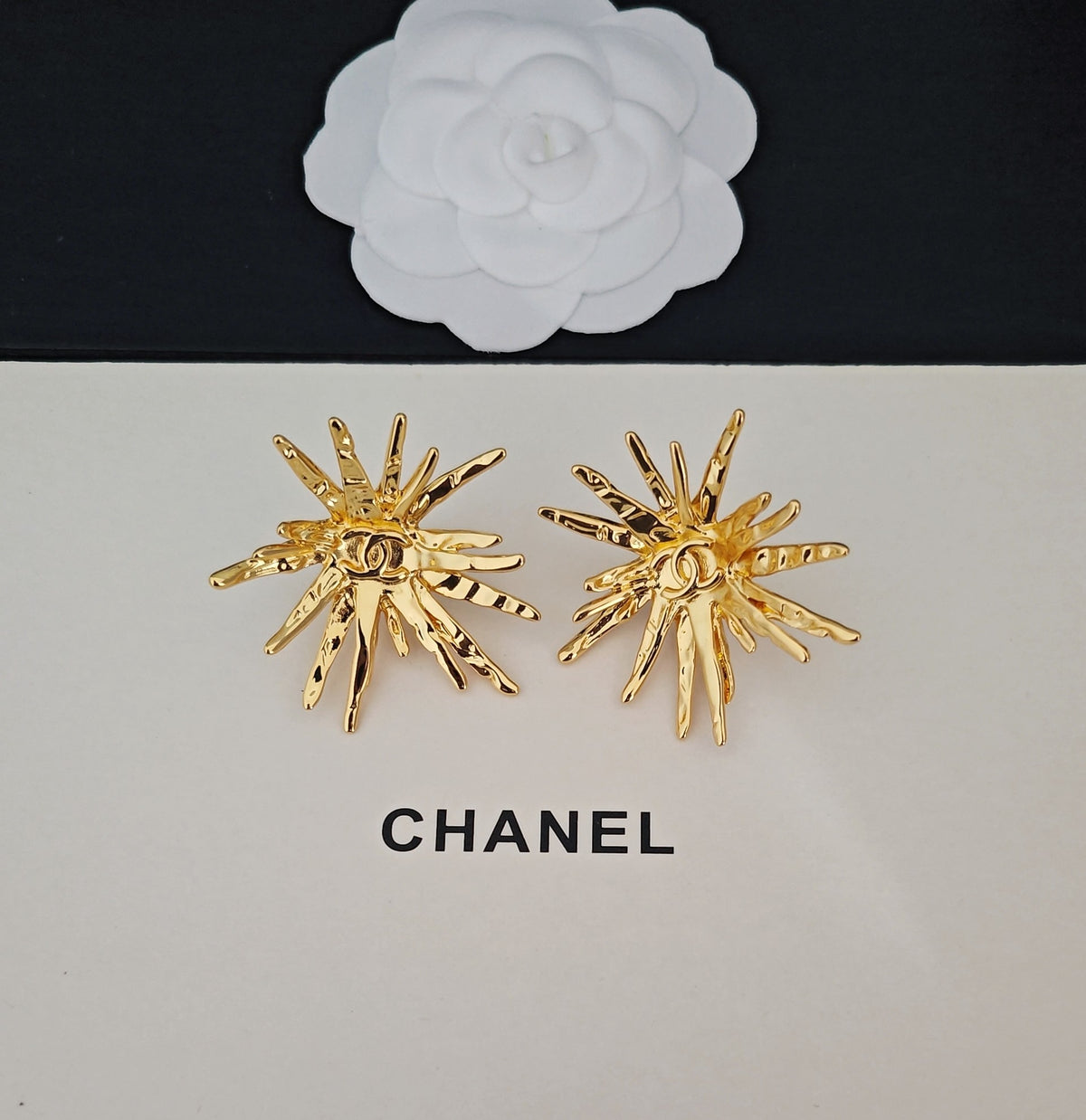 Signature Emblem Stud Earrings in Gold-Tone – Design 066 side detail
