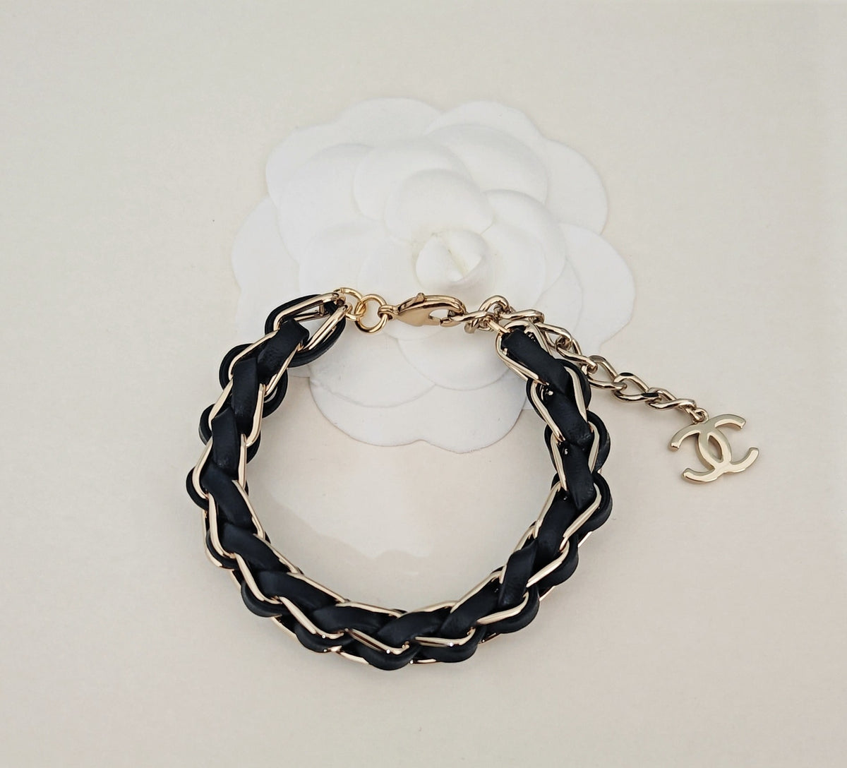 Signature Emblem Bracelet in Gold-Tone – Black Detail – Design 002 detail view