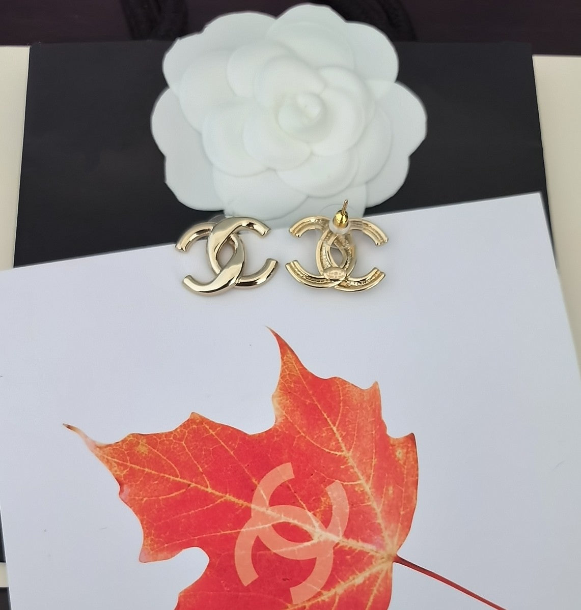Signature Emblem Stud Earrings in Gold-Tone – Design 062 side detail