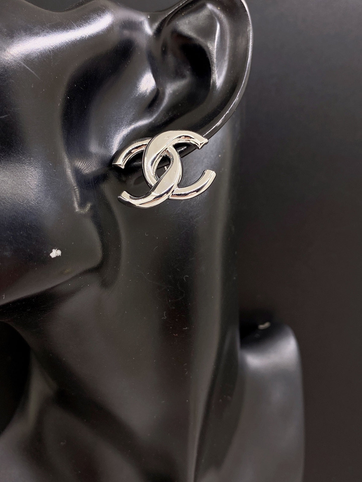 Signature Emblem Stud Earrings in Gold-Tone – White Detail – Design 007 front product view