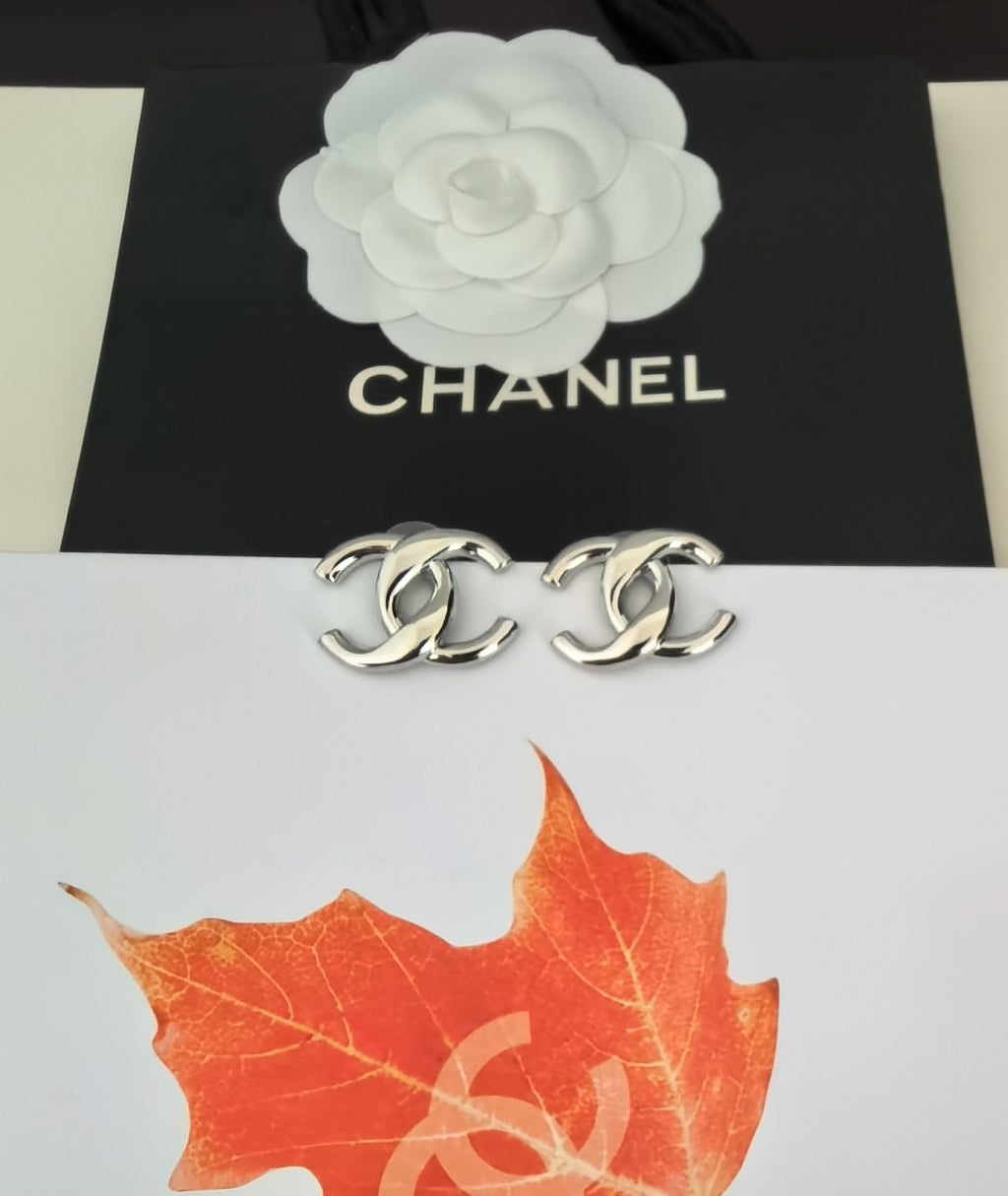Signature Emblem Stud Earrings in Gold-Tone – White Detail – Design 003 styled product view