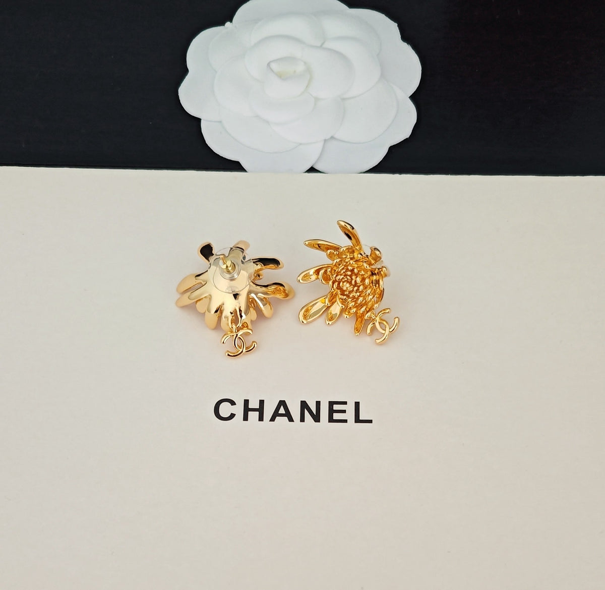 Camellia Statement Earrings in Gold-Tone – Camellia Detail – Design 002 detail view