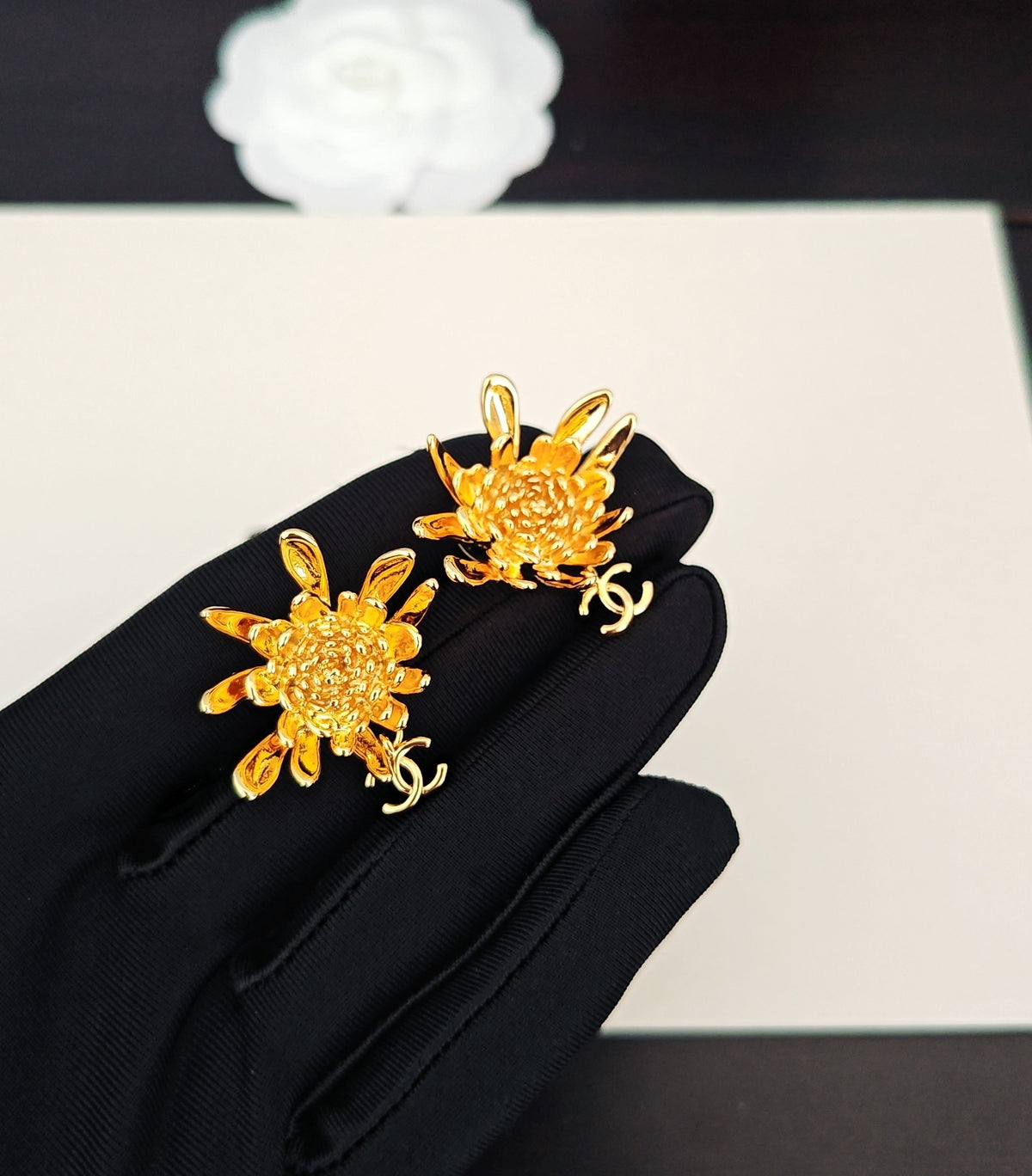 Camellia Statement Earrings in Gold-Tone – Camellia Detail main product view