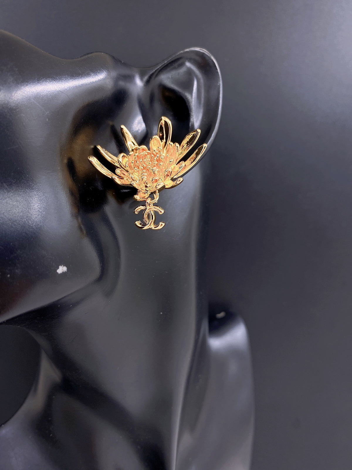 Camellia Statement Earrings in Gold-Tone – Camellia Detail – Design 002 front product view