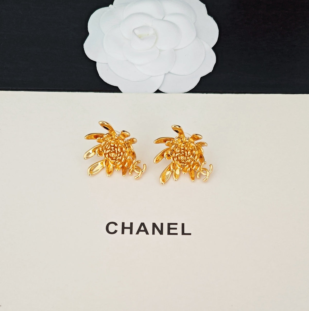 Camellia Statement Earrings in Gold-Tone – Camellia Detail styled product view
