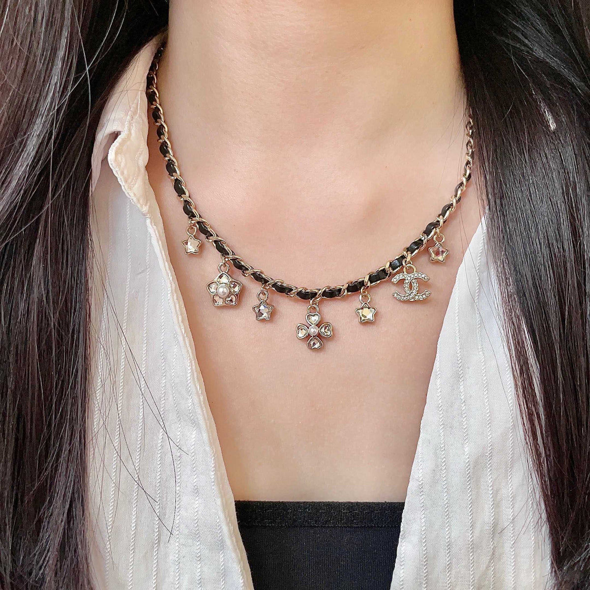 Signature Emblem Pendant Necklace in Polished Metal-Tone – Design 106 detail view