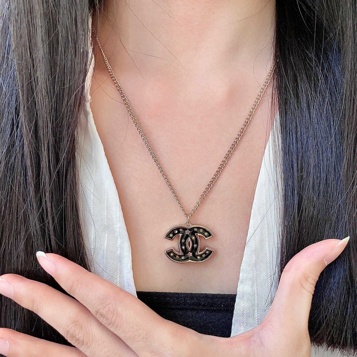 Signature Emblem Pendant Necklace in Polished Metal-Tone – Design 104 front product view
