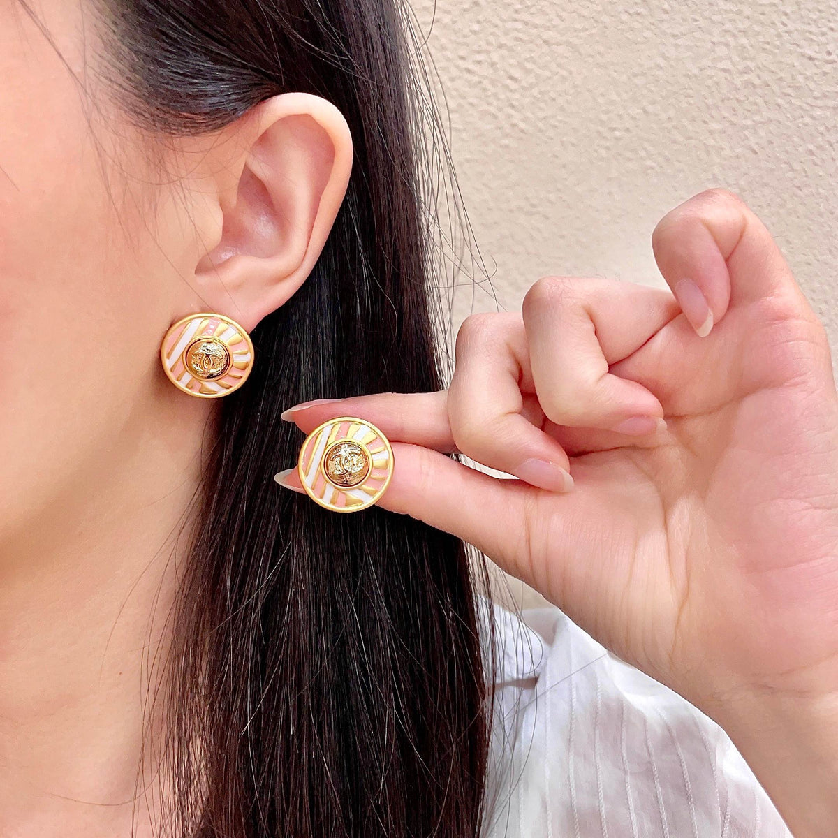 Signature Emblem Stud Earrings in Polished Metal-Tone – Design 106 main product view