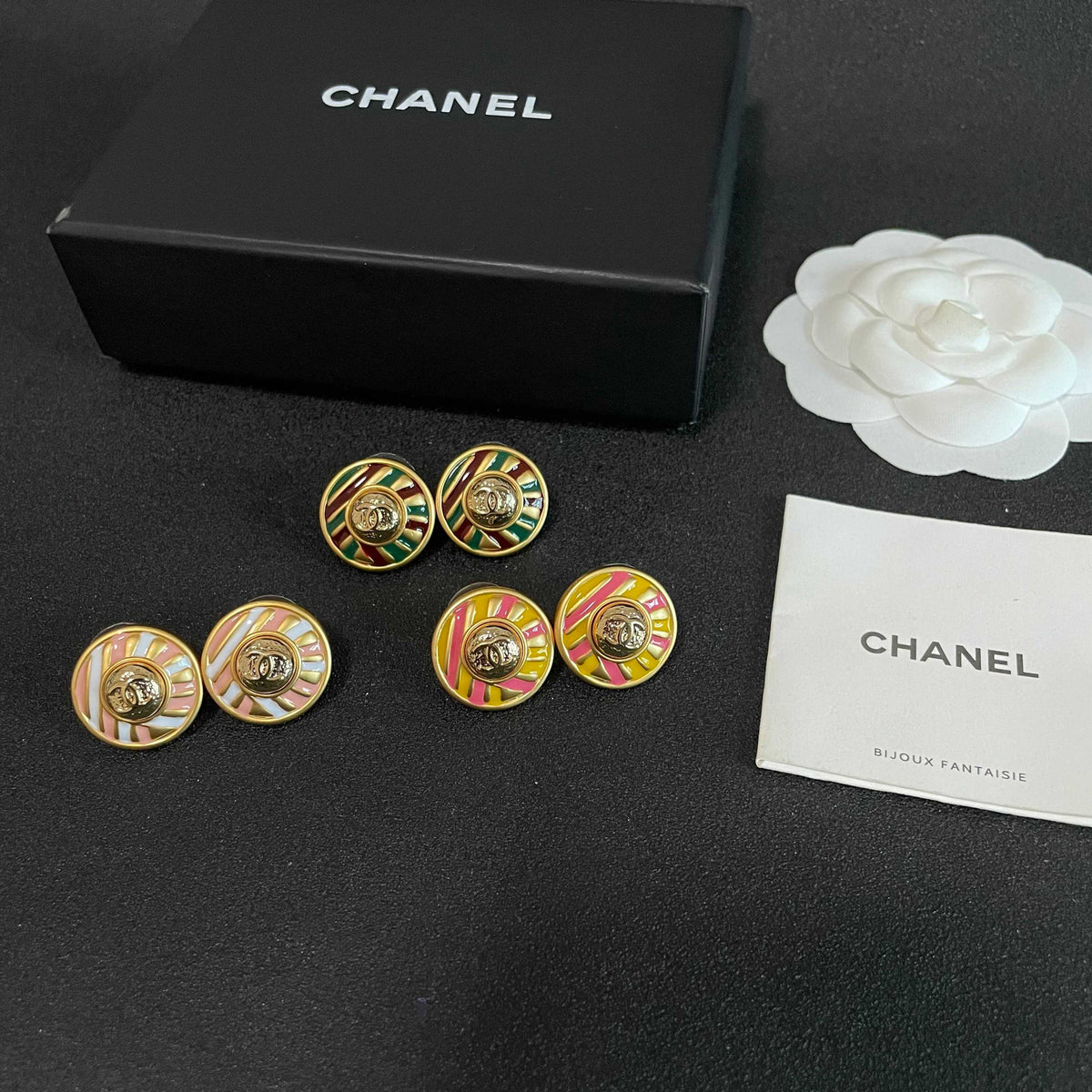Signature Emblem Stud Earrings in Polished Metal-Tone – Design 106 side detail