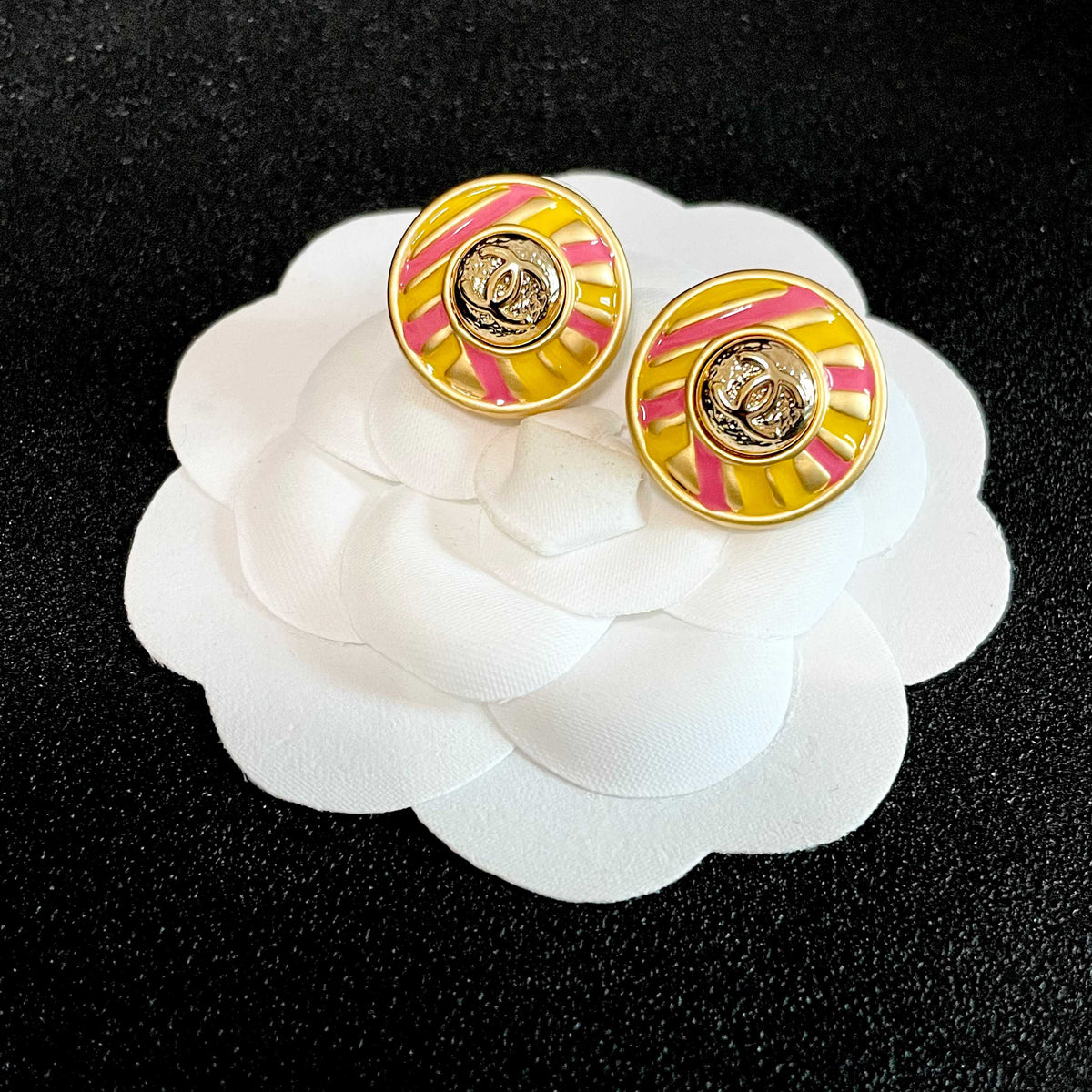 Signature Emblem Stud Earrings in Polished Metal-Tone – Design 104 front product view