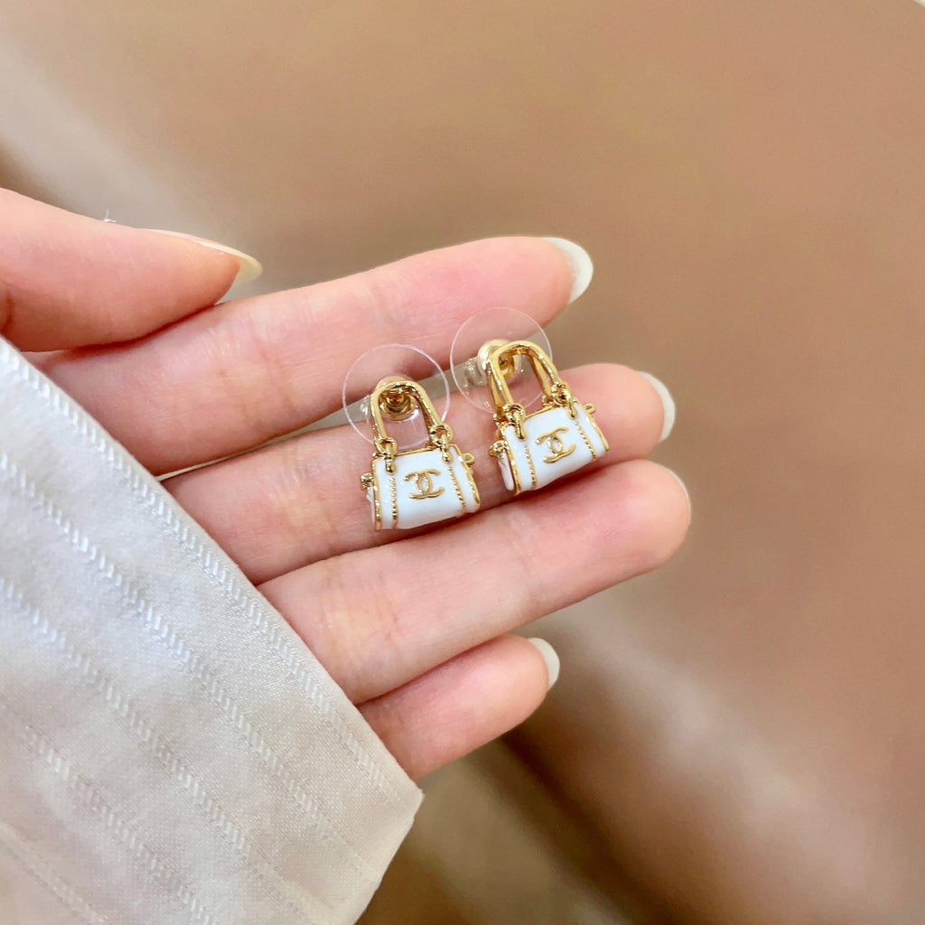 Signature Emblem Stud Earrings in Polished Metal-Tone – Design 103 side detail