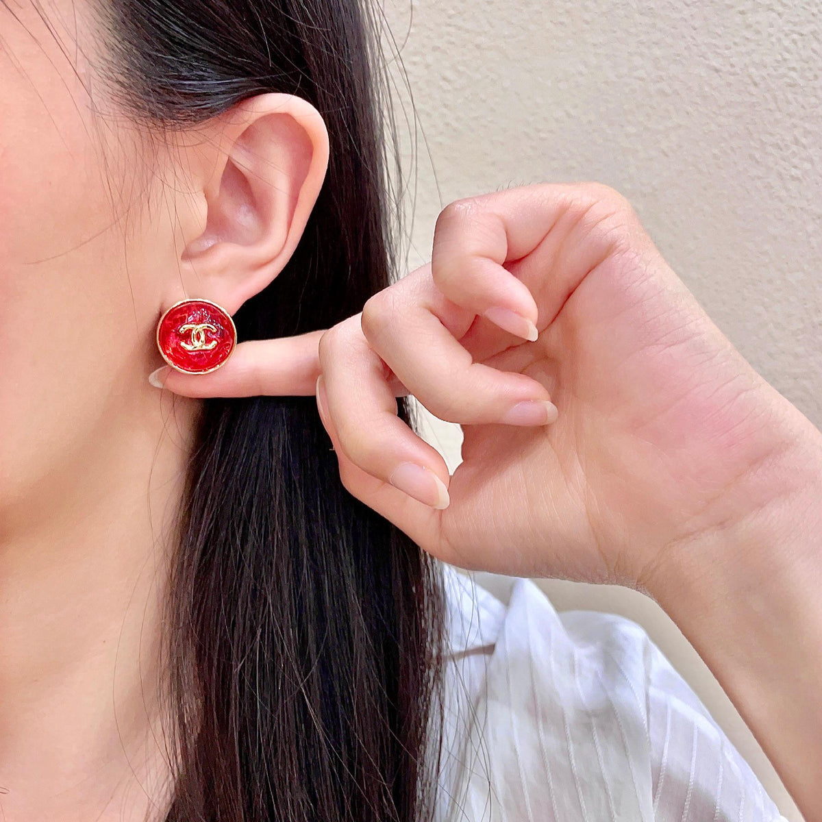 Signature Emblem Stud Earrings in Polished Metal-Tone – Design 099 front product view
