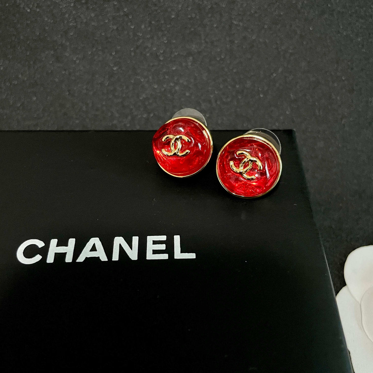 Signature Emblem Stud Earrings in Polished Metal-Tone – Design 099 detail view
