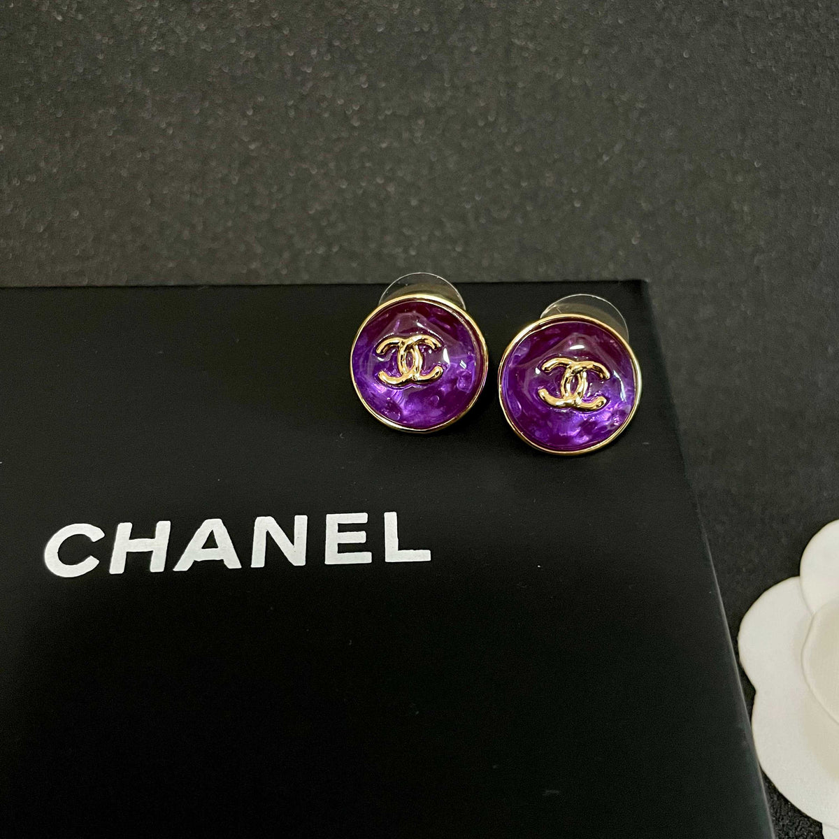 Signature Emblem Stud Earrings in Polished Metal-Tone – Design 098 detail view