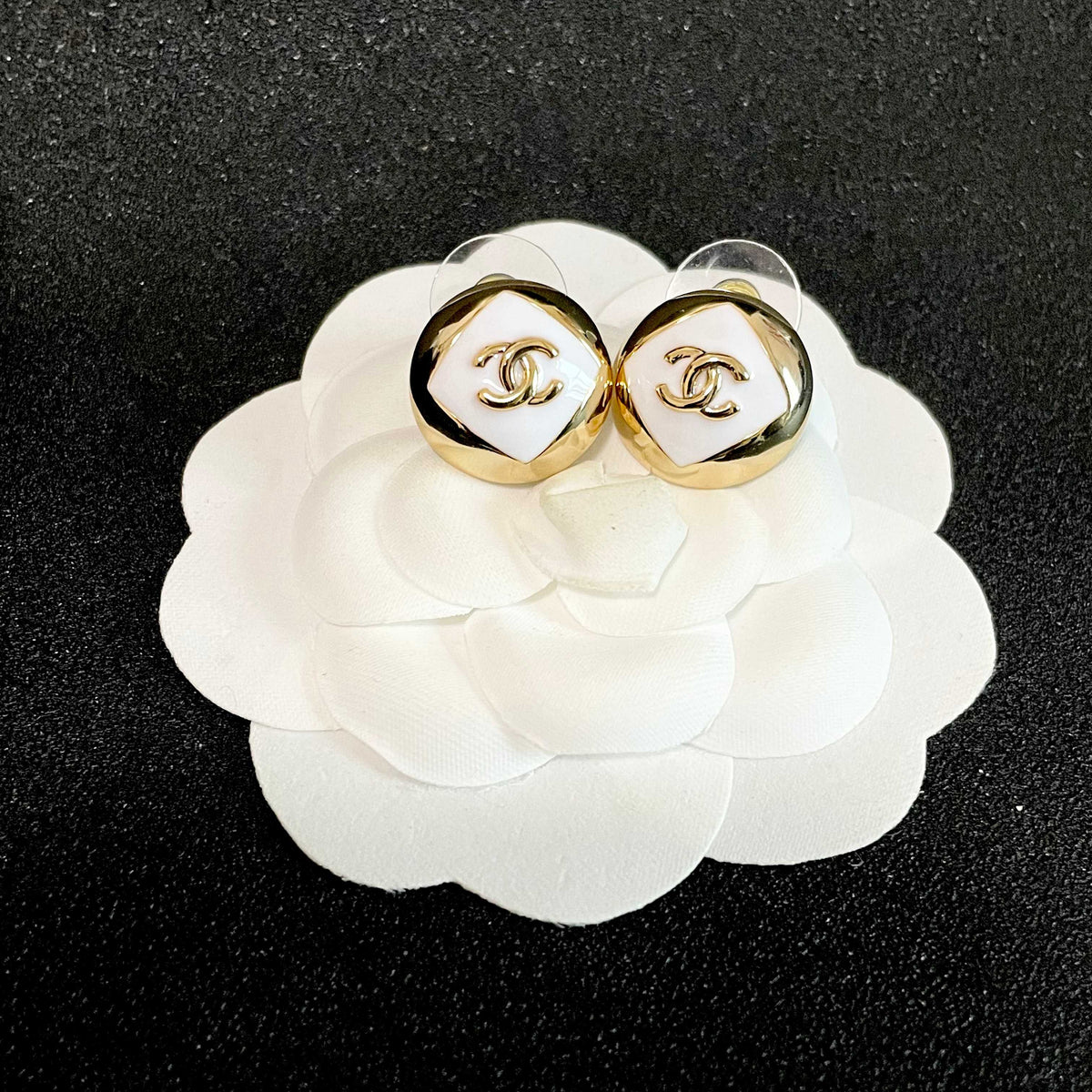 Signature Emblem Stud Earrings in Polished Metal-Tone – Design 096 front product view