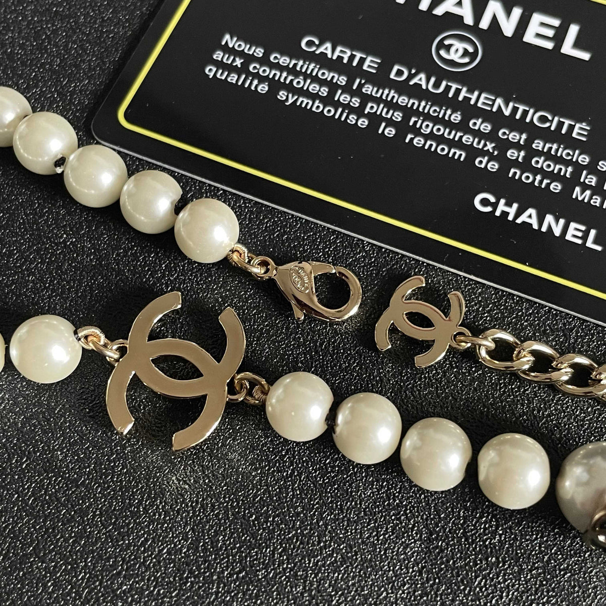 Double-C Emblem Pearl-Detail Pendant Necklace – Pearl Detail – Design 122 main product view