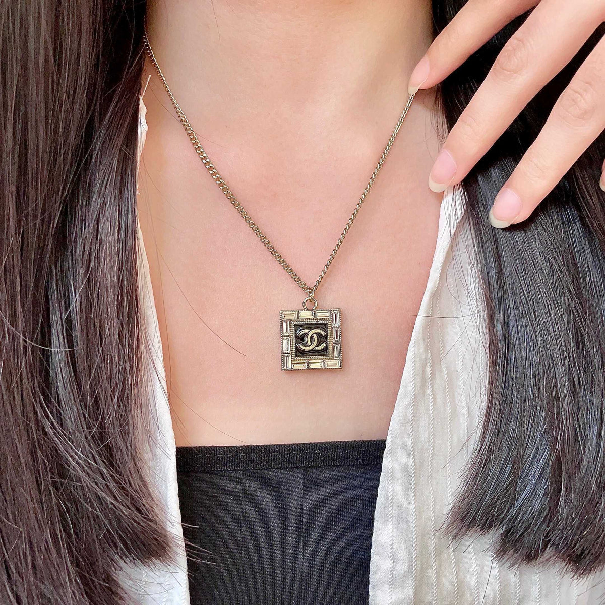 Double-C Emblem Pendant Necklace in Polished Metal-Tone – Design 079 main product view