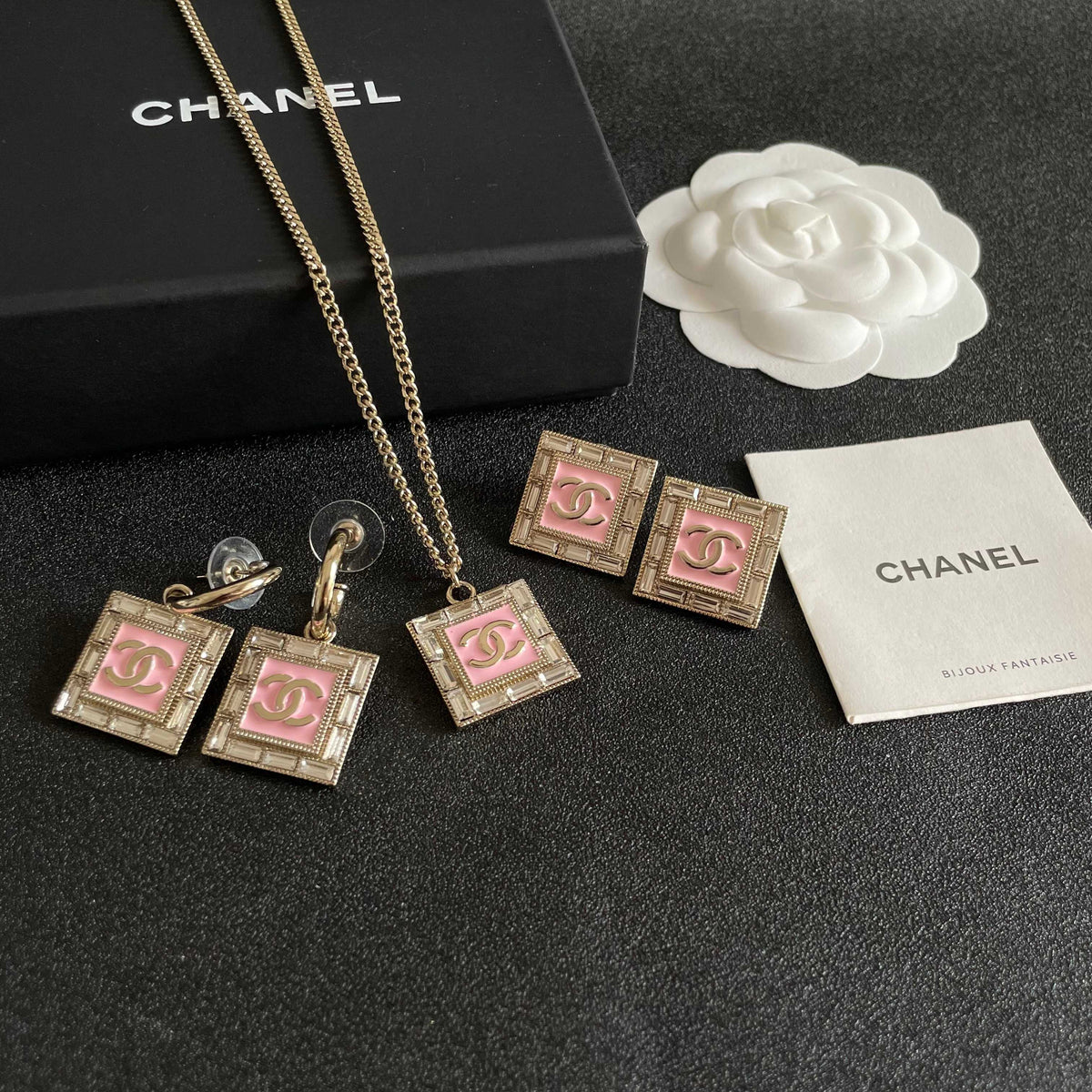 Double-C Emblem Pendant Necklace in Polished Metal-Tone – Design 046 styled product view