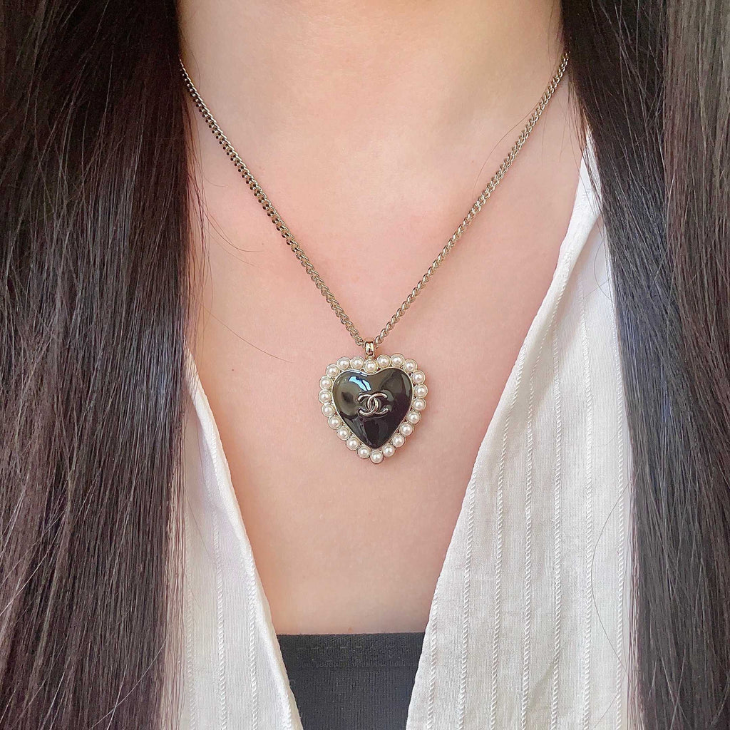 Double-C Emblem Pearl-Detail Pendant Necklace – Pearl Detail – Design 125 detail view