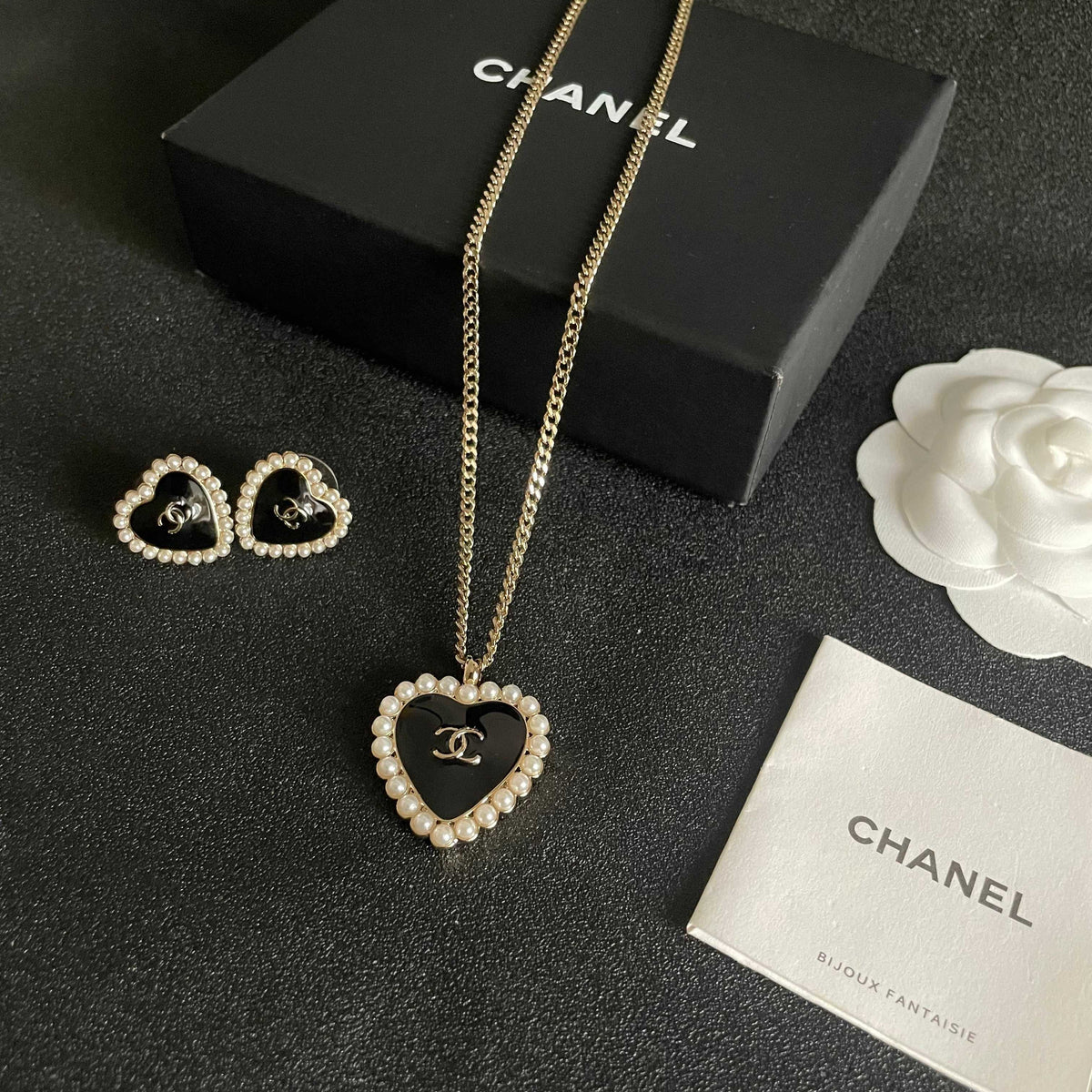 Double-C Emblem Pearl-Detail Pendant Necklace – Pearl Detail – Design 125 close-up detail