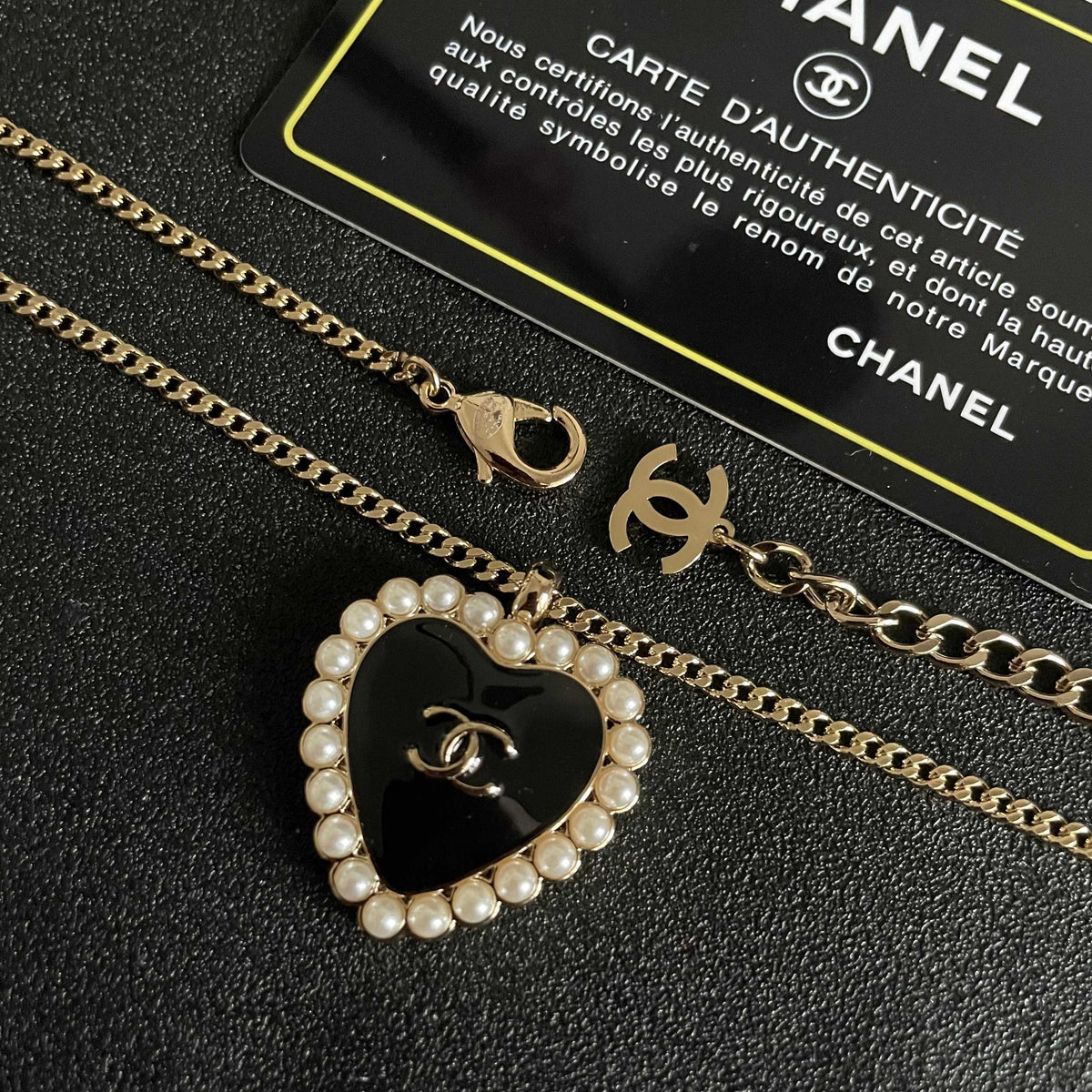 Double-C Emblem Pearl-Detail Pendant Necklace – Pearl Detail – Design 081 main product view