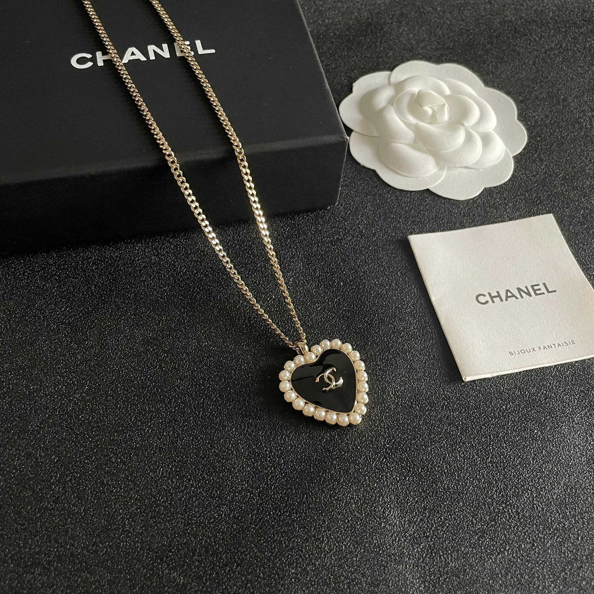 Double-C Emblem Pearl-Detail Pendant Necklace – Pearl Detail – Design 125 styled product view