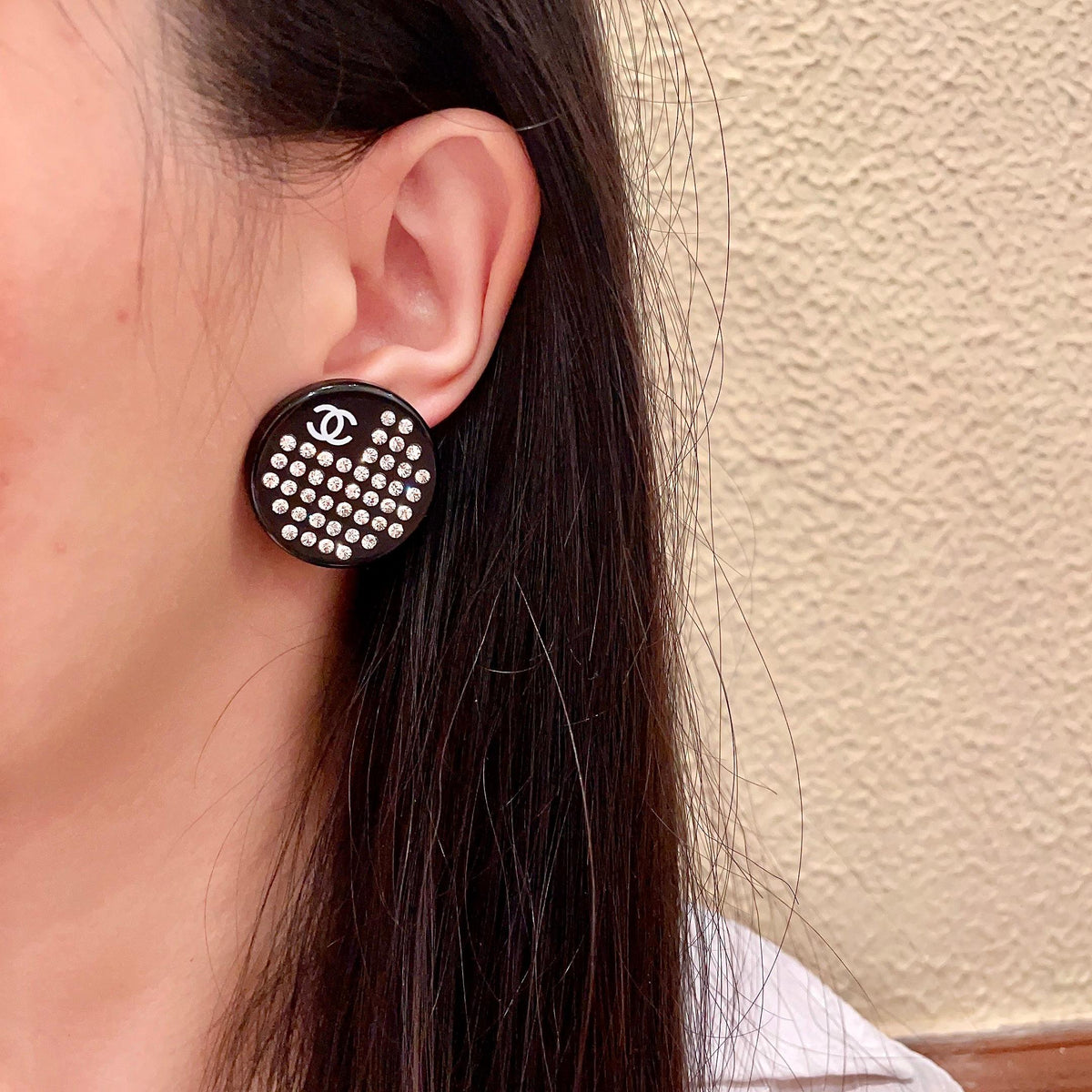 Double-C Emblem Crystal-Accent Stud Earrings – Design 061 detail view
