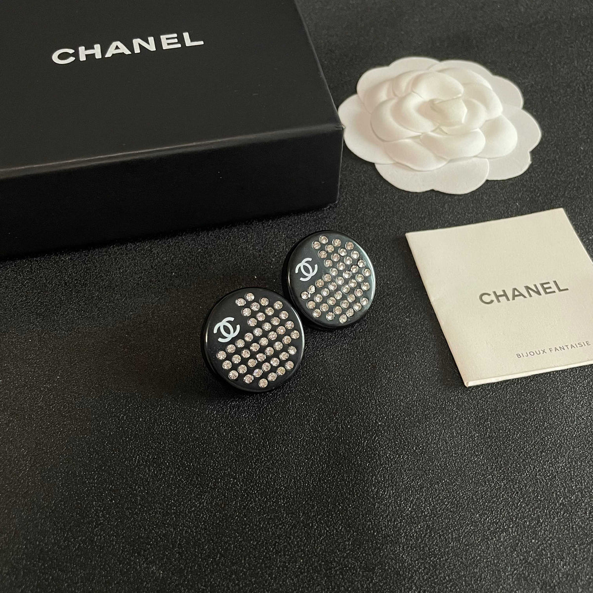 Double-C Emblem Crystal-Accent Stud Earrings – Design 061 styled product view