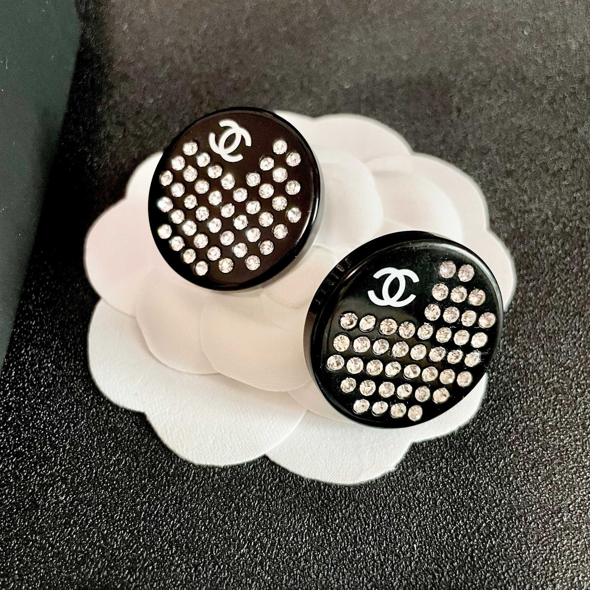 Double-C Emblem Crystal-Accent Stud Earrings – Design 061 front product view
