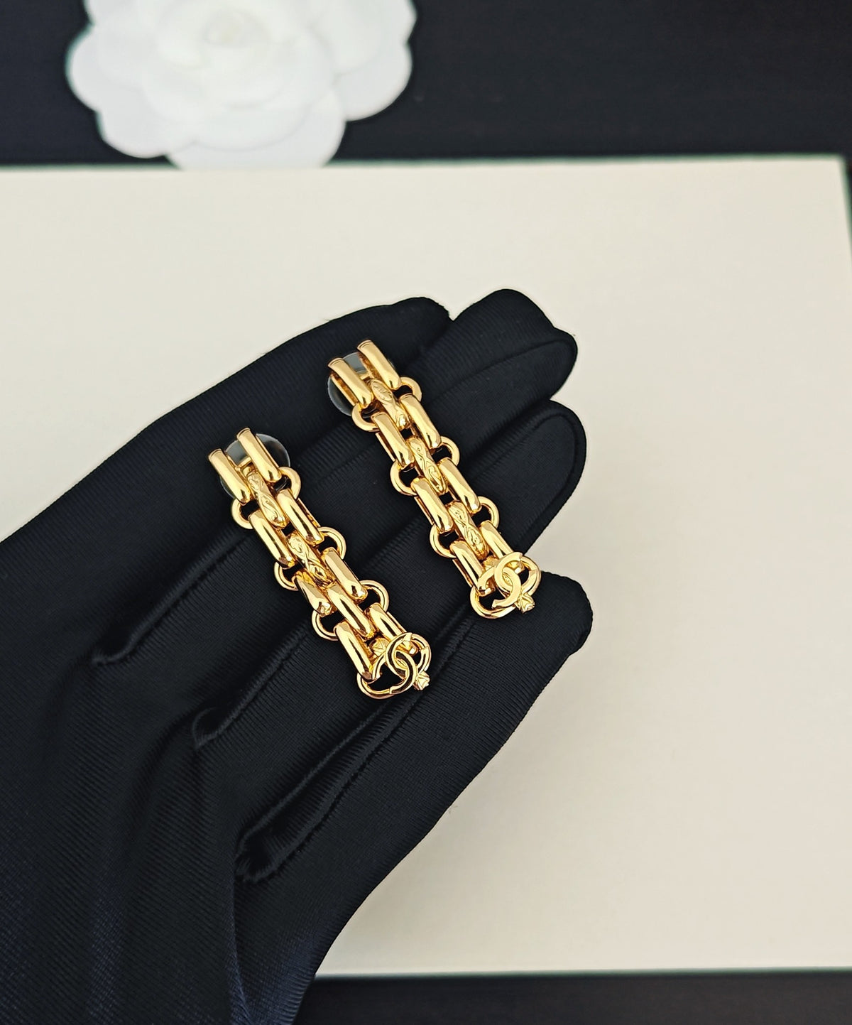 Signature Emblem Statement Earrings in Gold-Tone – Design 032 main product view