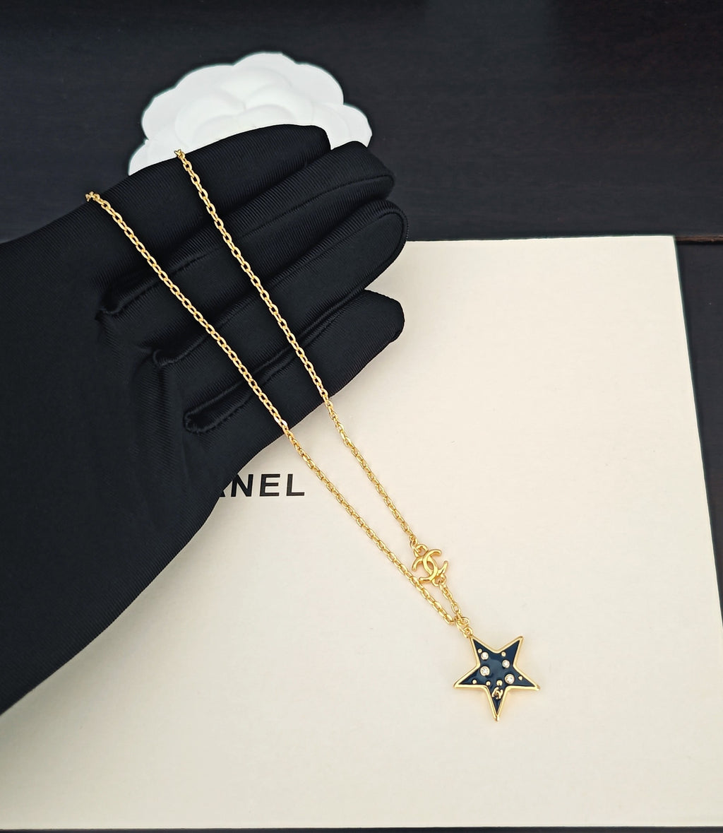 Signature Emblem Pendant Necklace in Gold-Tone – Blue Detail – Design 005 main product view
