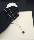Signature Emblem Pendant Necklace in Gold-Tone – Blue Detail – Design 005 main product view