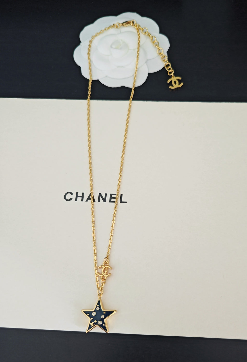 Signature Emblem Pendant Necklace in Gold-Tone – Blue Detail – Design 005 detail view