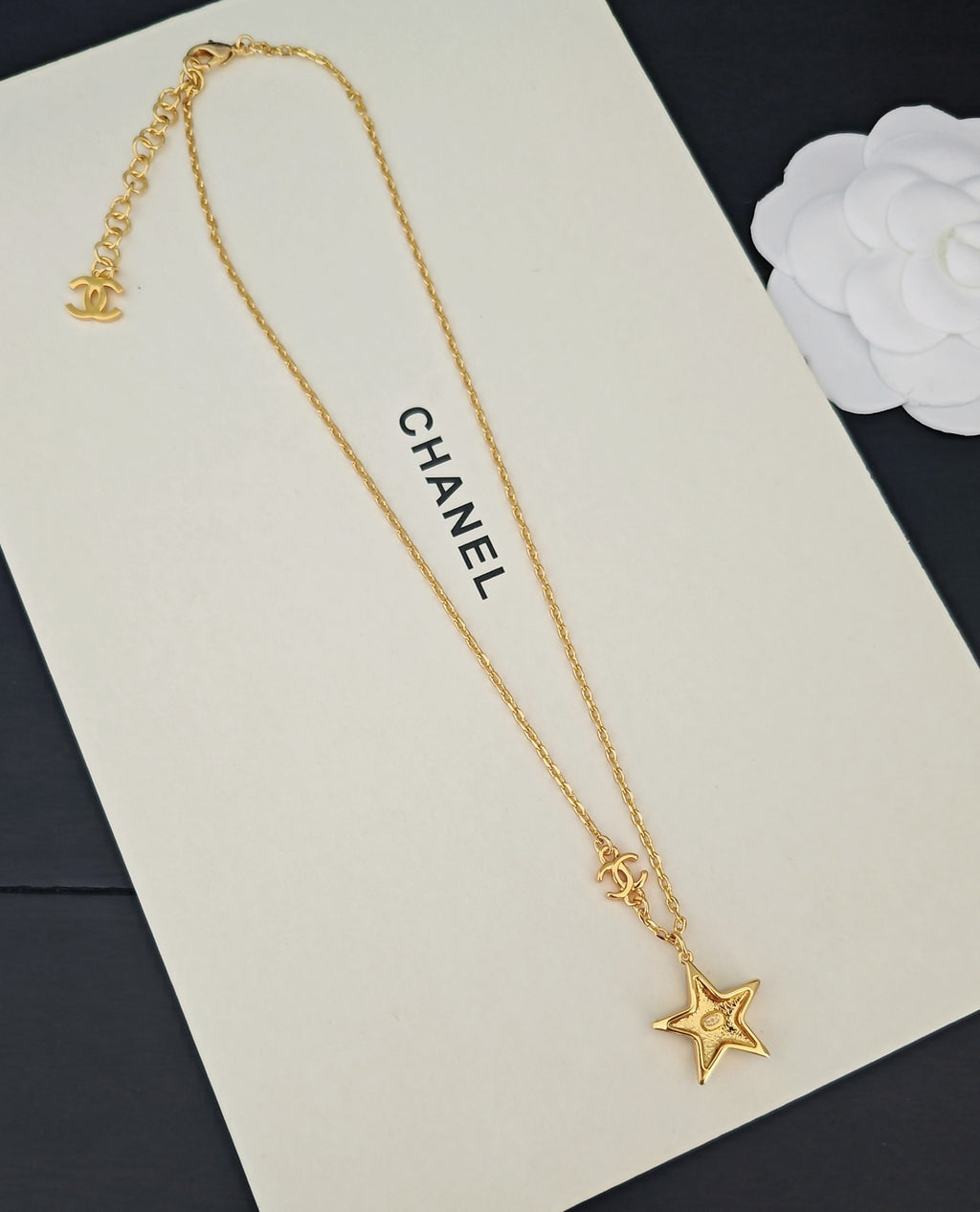 Signature Emblem Pendant Necklace in Gold-Tone – Blue Detail – Design 005 close-up detail