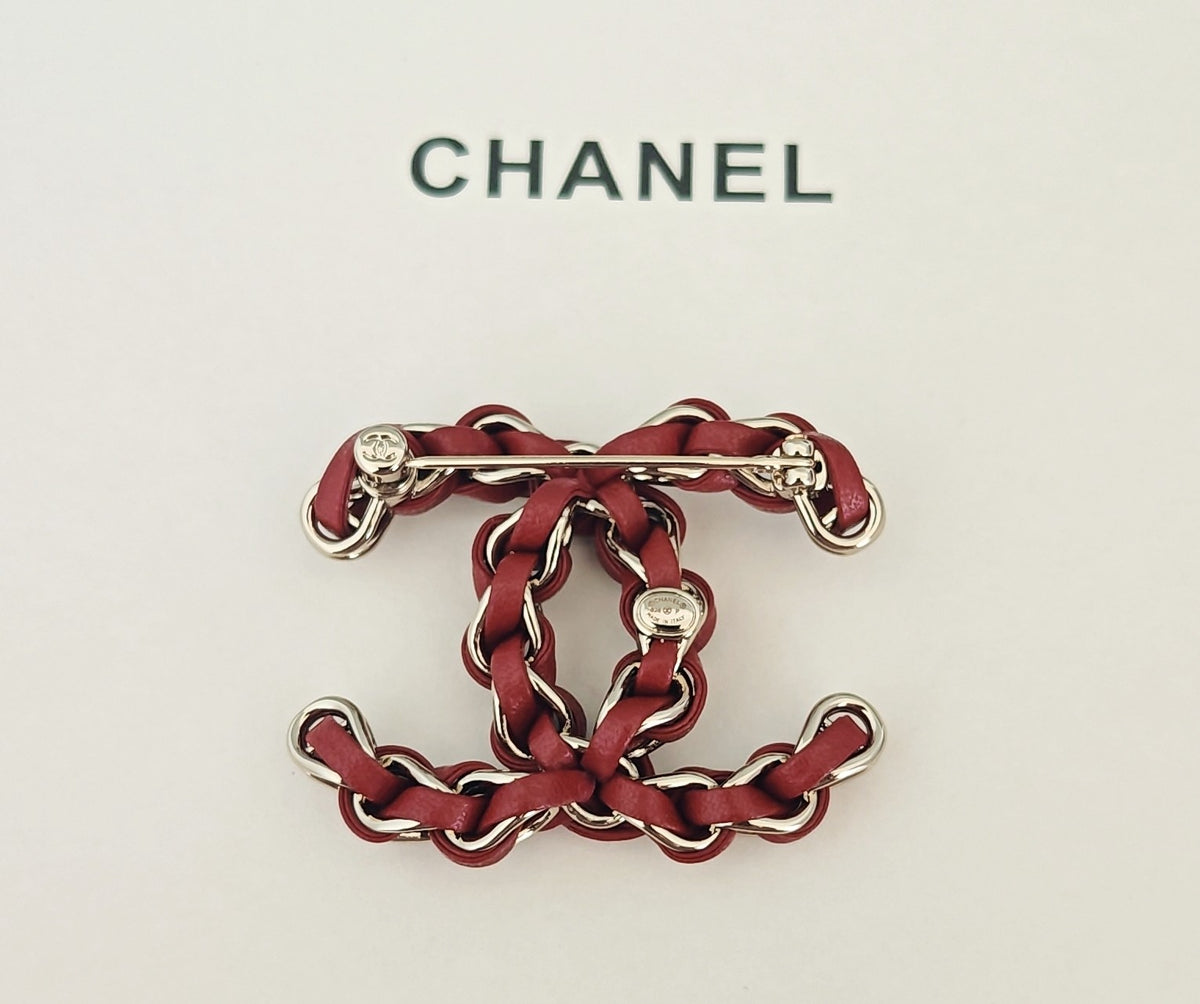 Signature Emblem Brooch in Gold-Tone – Red Detail front product view