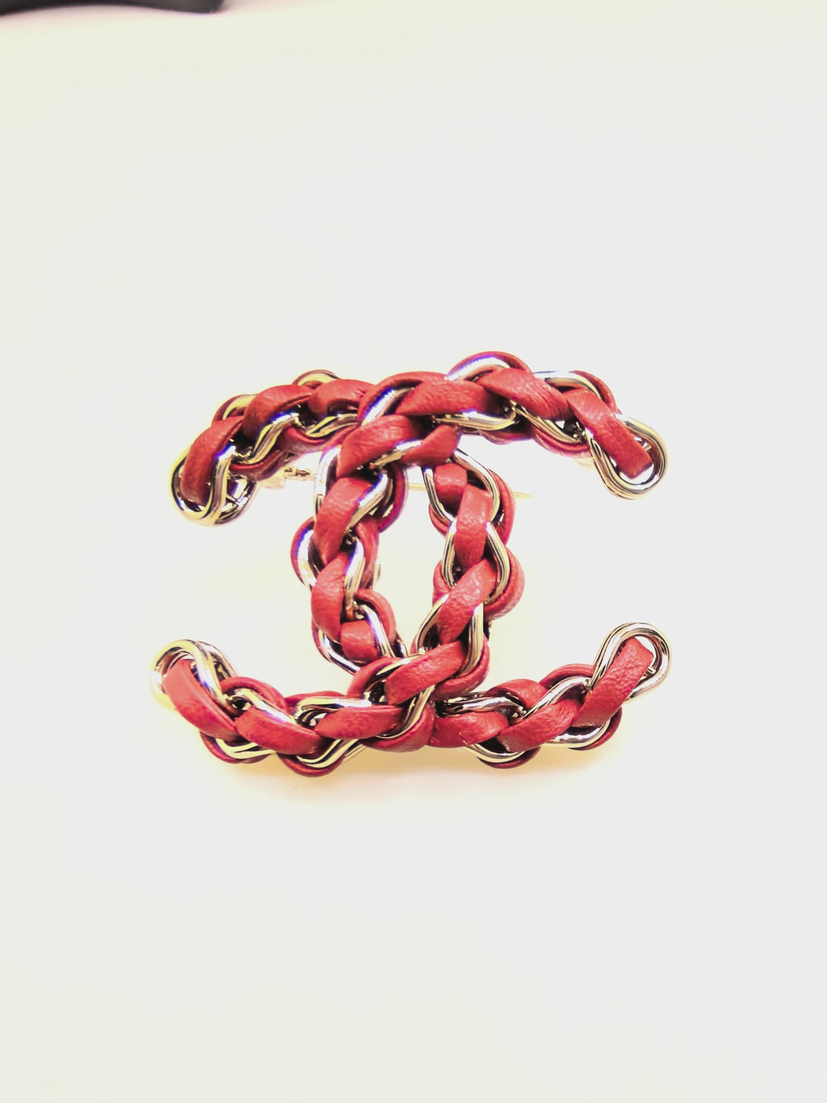 Signature Emblem Brooch in Gold-Tone – Red Detail detail view
