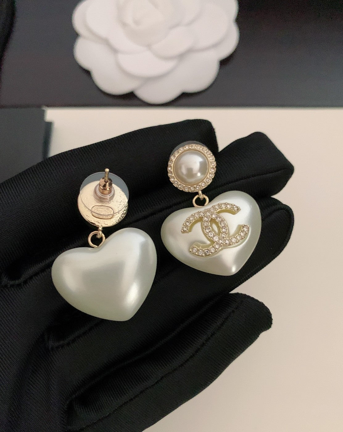 Heart Pearl-Detail Statement Earrings – Pearl Detail – Design 002 front product view
