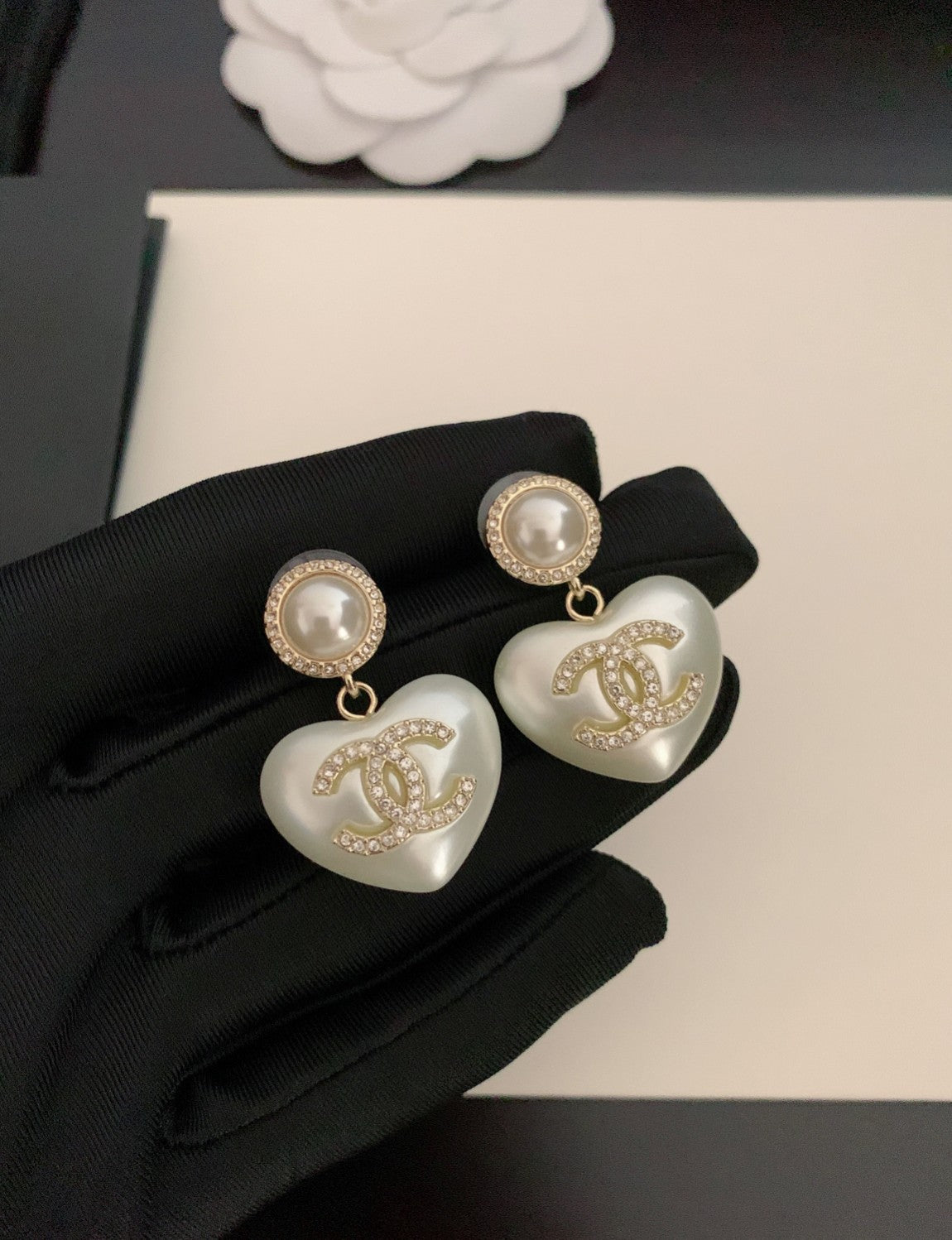 Heart Pearl-Detail Statement Earrings – Pearl Detail – Design 002 main product view