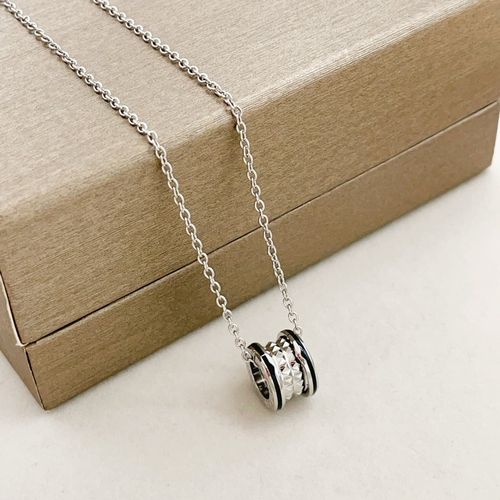 Geometric Emblem Pendant Necklace in Silver-Tone – Design 004 front product view