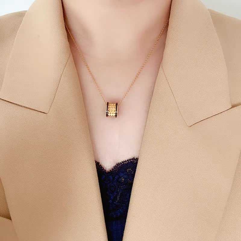Geometric Emblem Pendant Necklace in Rose-Gold-Tone – Rose Gold Detail – Design 013 detail view
