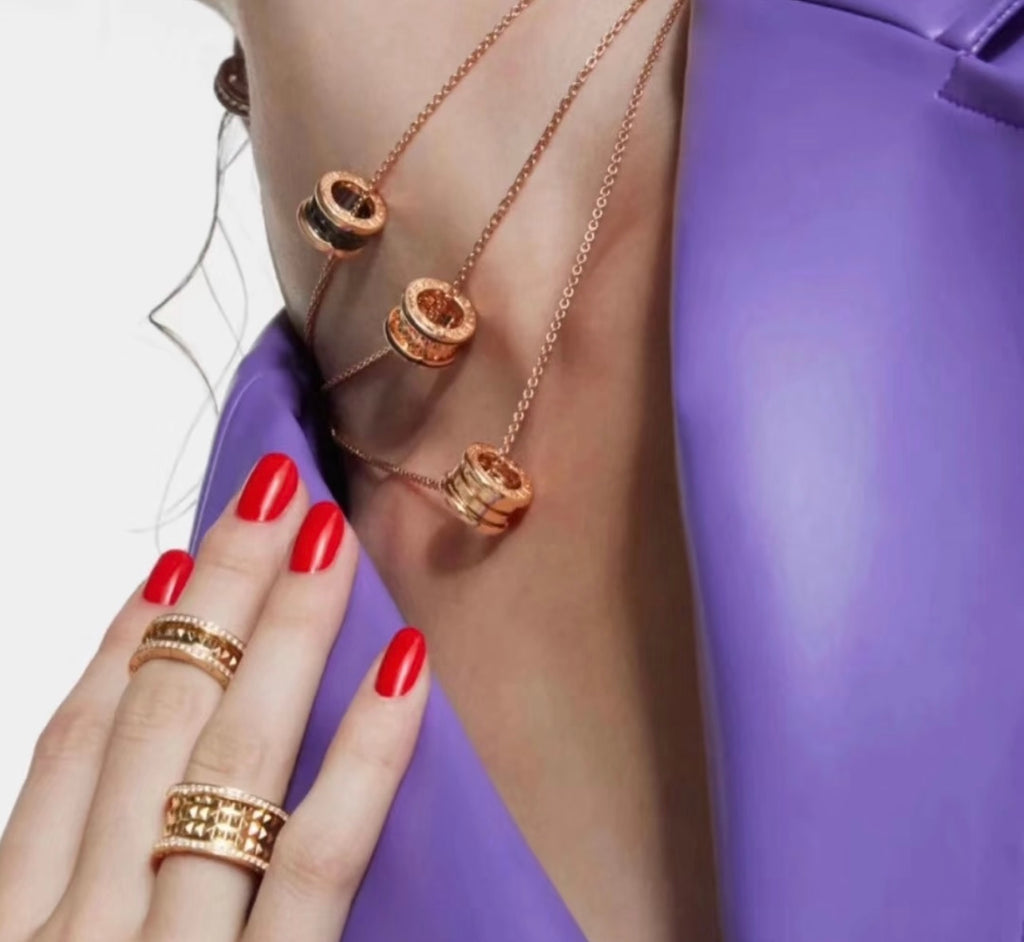 Geometric Emblem Pendant Necklace in Rose-Gold-Tone – Rose Gold Detail – Design 013 main product view