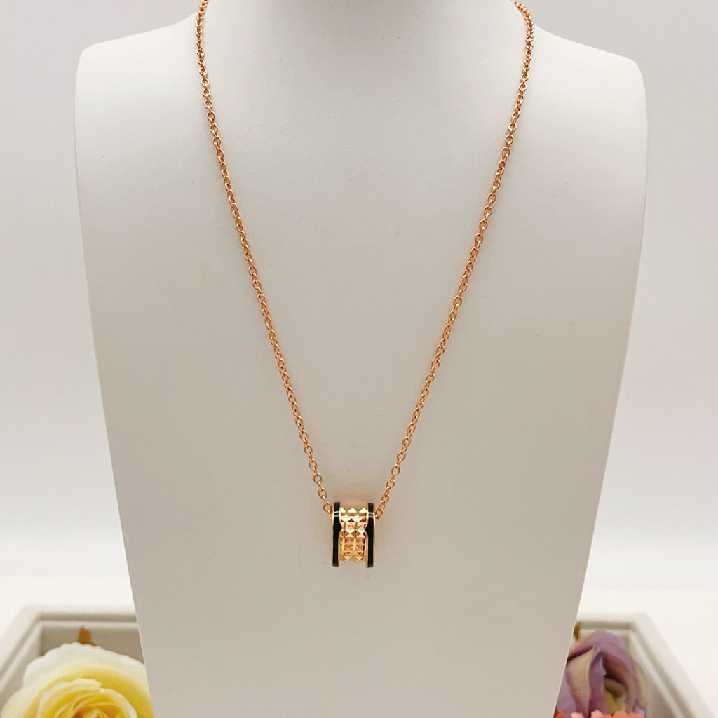 Geometric Emblem Pendant Necklace in Rose-Gold-Tone – Rose Gold Detail – Design 013 close-up detail