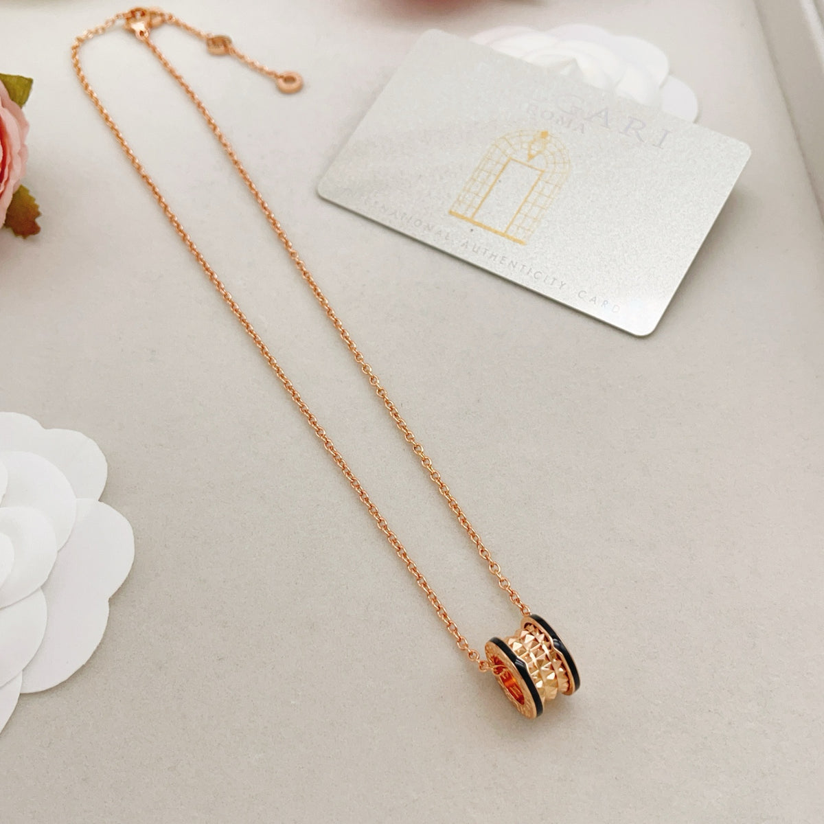 Geometric Emblem Pendant Necklace in Rose-Gold-Tone – Rose Gold Detail – Design 013 main product view