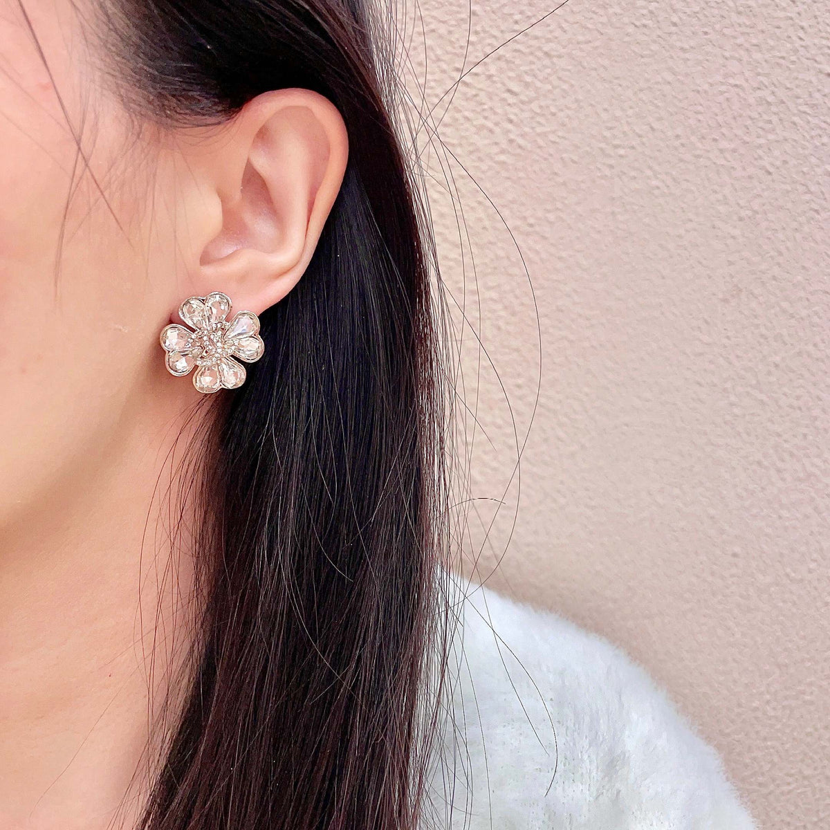 Signature Emblem Stud Earrings in Polished Metal-Tone – Design 122 detail view