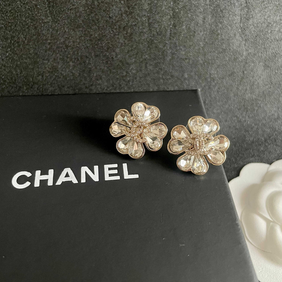 Signature Emblem Stud Earrings in Polished Metal-Tone – Design 122 detail view