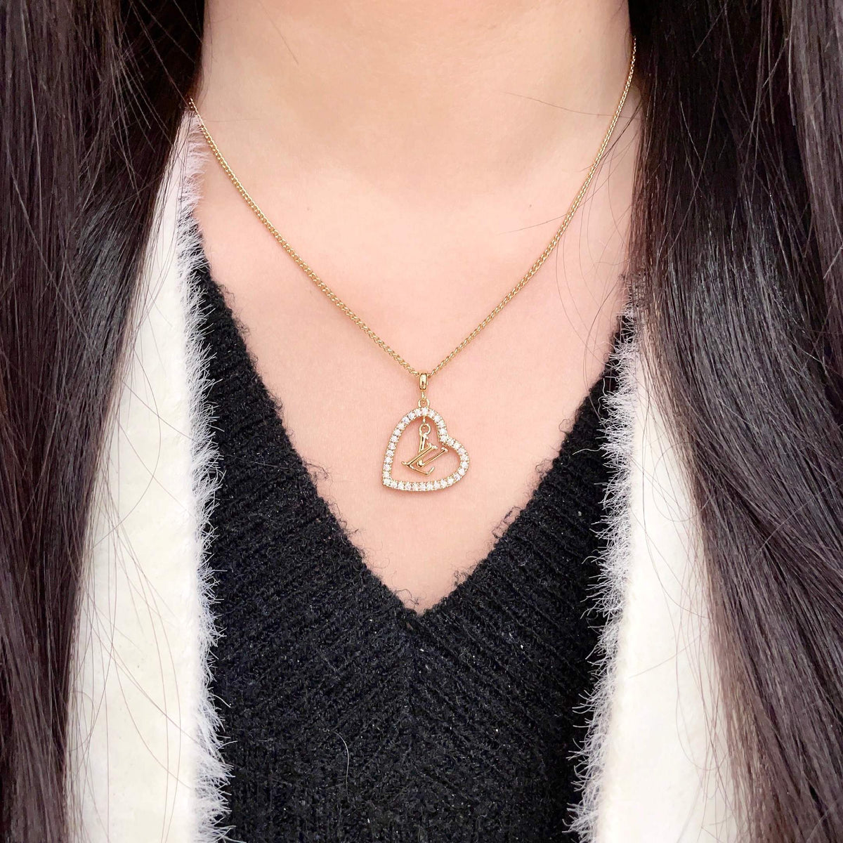 Geometric Emblem Pendant Necklace in Gold-Tone – Design 071 detail view